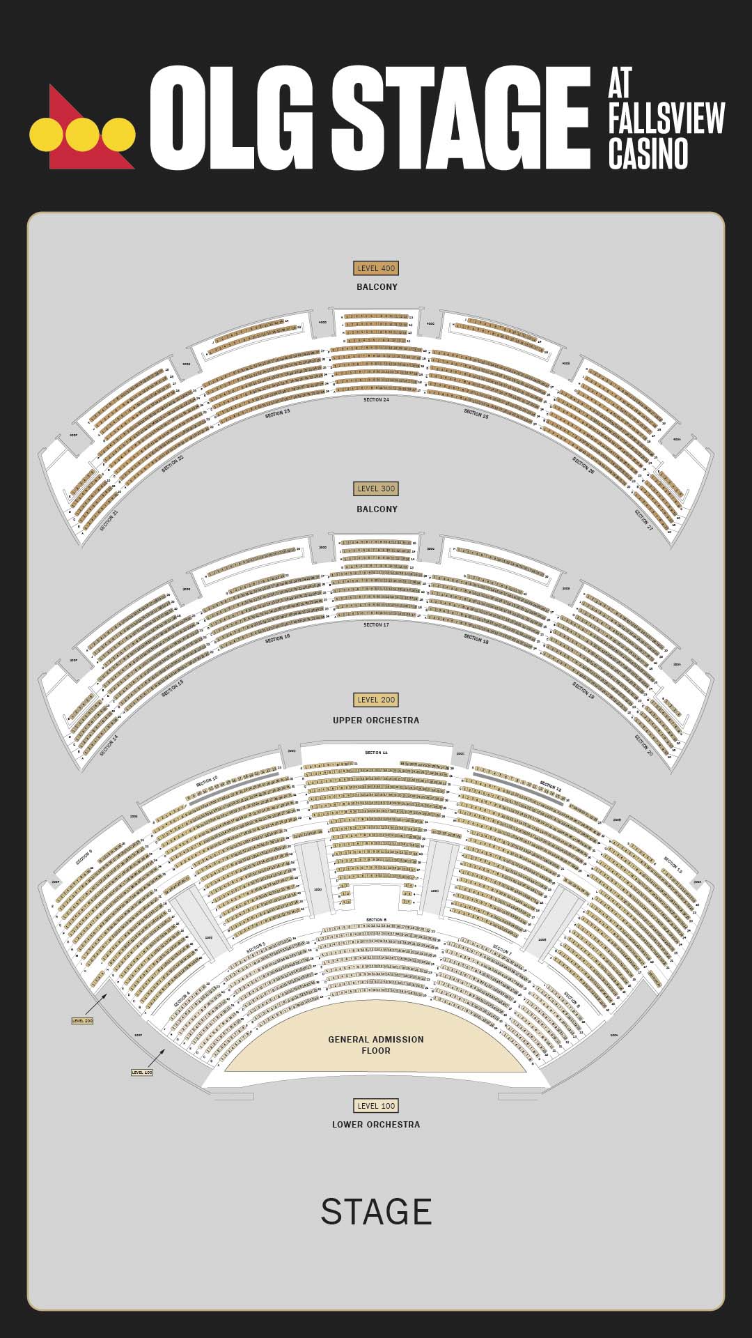 General Admission Seating Chart for OLG Stage at Fallsview Casino
